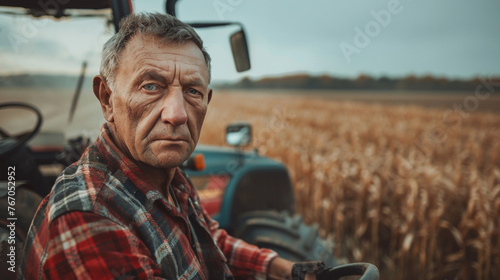  Farmer, man on a tractor in the middle of a field.  photo