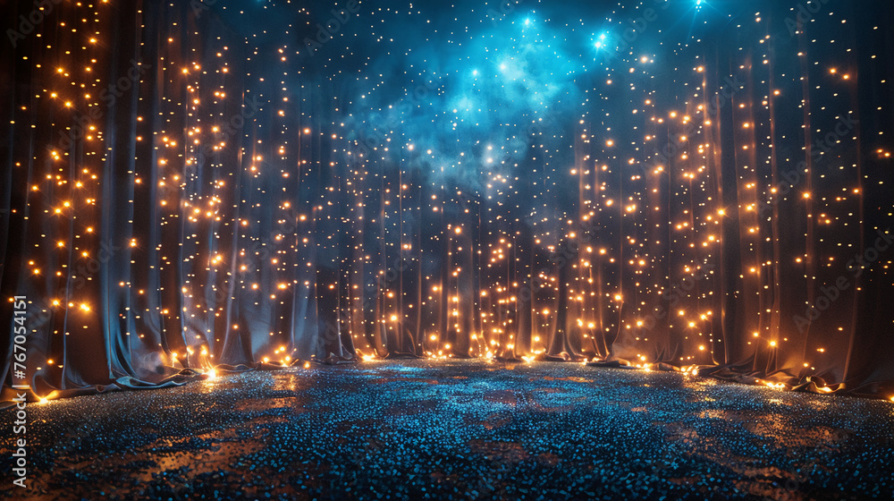 Fototapeta premium LUXURY NIGHT PARTY elegent GLITTER CURTAIN LIGHTHING backdrop. AI generative