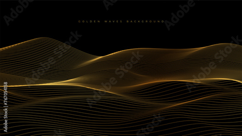Golden wavy lines on black background evoking undulating landscape