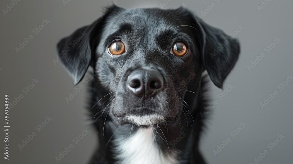 headshot portrait of black and white dog headshot portrait of black and white dog