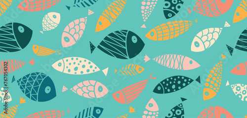 Cute fish. Kids background. Seamless pattern. Can be used in textile industry, paper, background, scrapbooking.