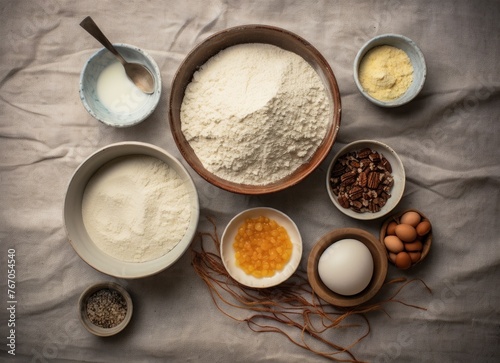 Variety of baking ingredients ready for pastry making