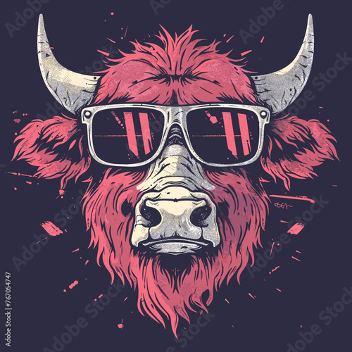 Bull T-shirt Graphic Design. Vector illustration. Hipster style