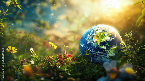 Fototapeta Naklejka Na Ścianę i Meble -  Artistic image of mother earth. World environment and mother earth day concept: Celebrating our planet's beauty and promoting environmental awareness Generative AI