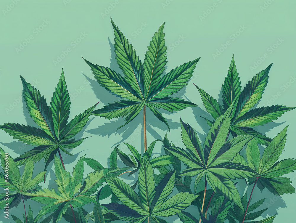 Vibrant cannabis leaves pattern illustration. 