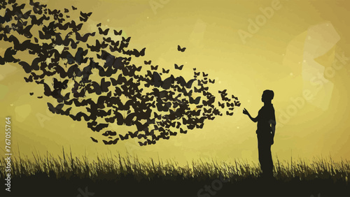 Fototapeta Naklejka Na Ścianę i Meble -  Mesmerizing Butterfly Swarm: Captivating Silhouette Vector Illustration