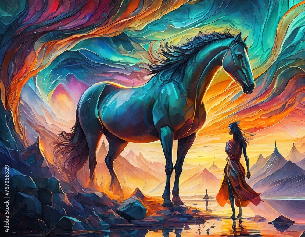 Featuring colors of modern art, abstract elements, metal elements, texture backgrounds, horse Featuring colors of modern art, abstract elements, metal elements, texture backgrounds, horse