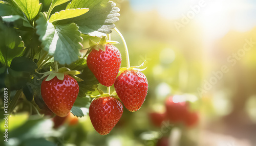 Ripe strawberries in the garden in summer