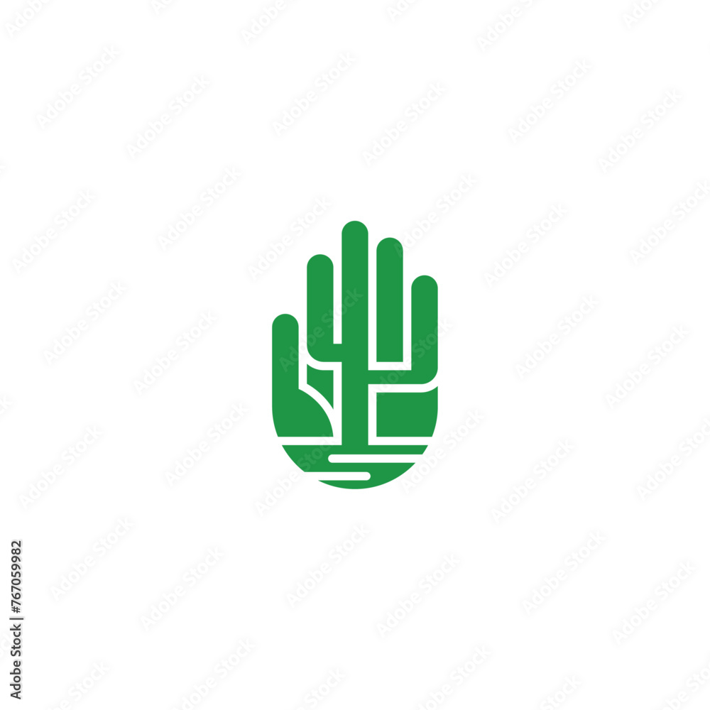 Palm of hand and cactus creative logo design.