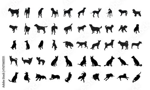 Image of a black dog silhouette in a pose, outline of pet, isolated vector