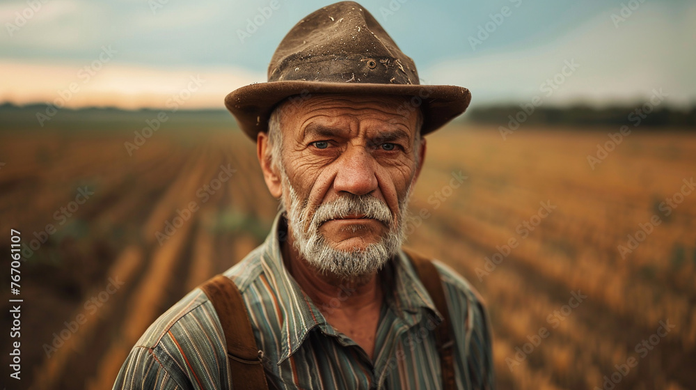 Portrait of the farmer on the field. 