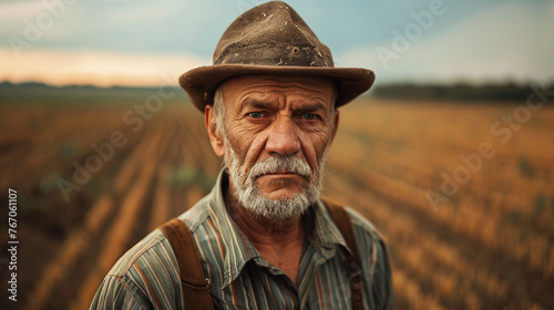 Portrait of the farmer on the field. 