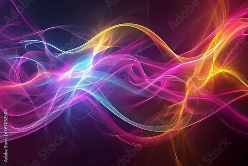 Abstract Background of Colorful Fractal Waves and Glowing Magical Energy, Dynamic Motion Wallpaper