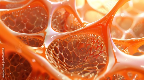 Abstract render of organic structure looks like honeycomb or molecular structure. 3D illustration.