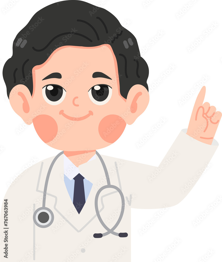 doctor wearing a white coat pointing doctor wearing a white coat pointing