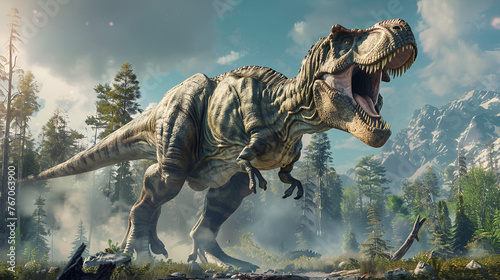 3D rendering of the king of dinosaurs Tyrannosaurus, generative ai © Neelam