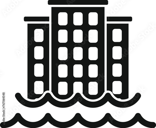 Coast city in floods icon simple vector. Climate change disasters. Earth coast problem
