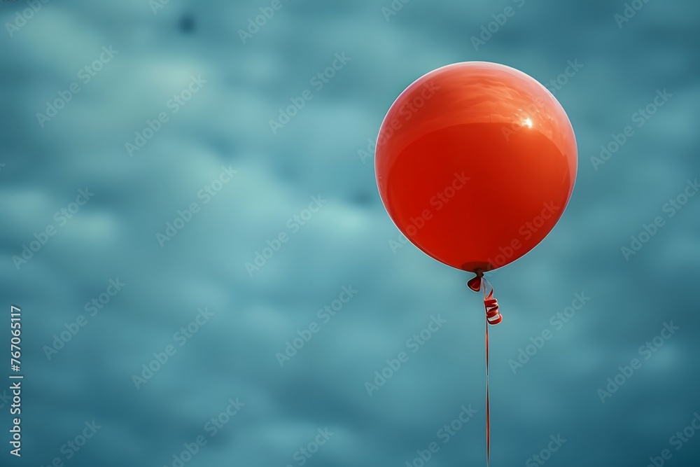 Red Balloon Flying Through Cloudy Sky Red Balloon Flying Through Cloudy Sky