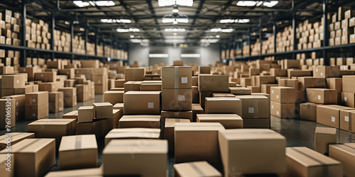 Warehouse with stacks of boxes on wooden pallets Wholesaling 
