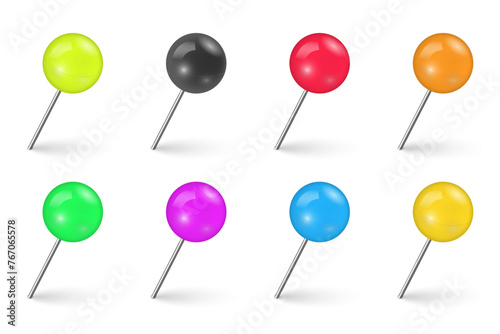 Office vector push pins set of shiny colorful plastic, eps10 clipart elements