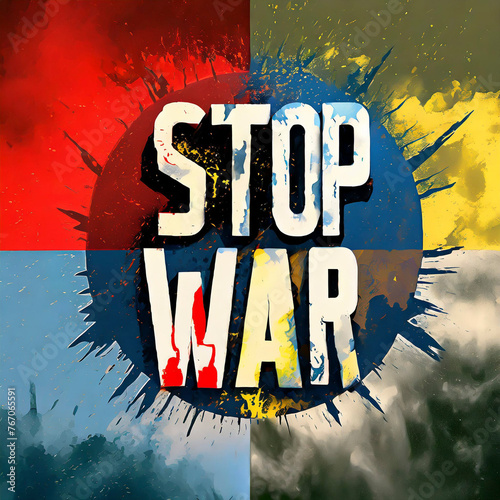 Generative AI Stop War Text Abstract Illustration in A Circle