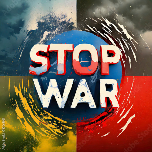 Generative AI Stop War Text Abstract Illustration in A Circle