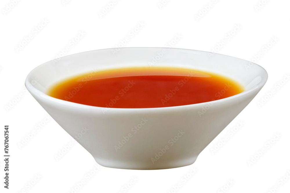 Phu Quoc Traditional Fish Sauce. Extract fish. Fish sauce in white bowl isolated on transparency background.