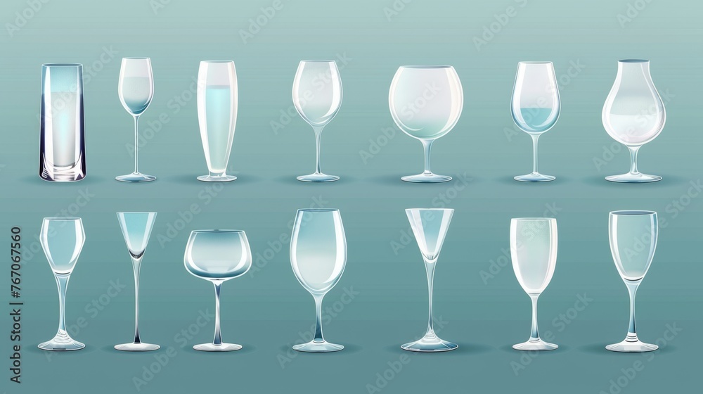 Goblets made from transparent materials, modern icon set Goblets made from transparent materials, modern icon set