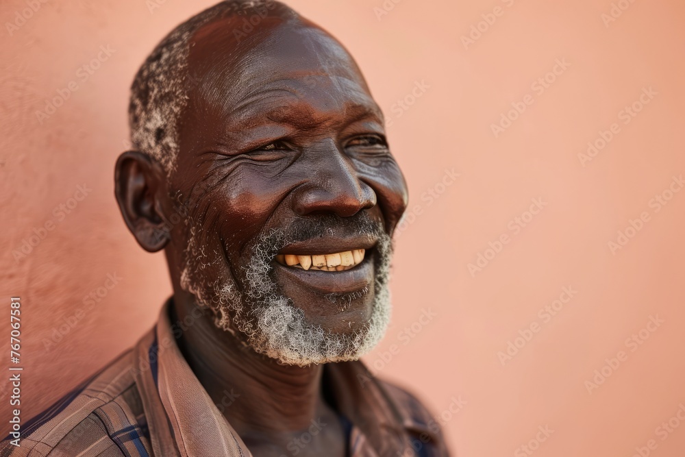 Portrait of a senior African man smiling at the camera outdoors.