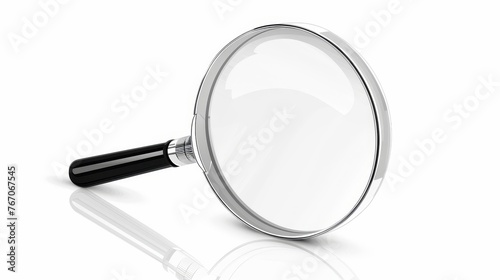 A photo-realistic illustration of a magnifying glass isolated on white