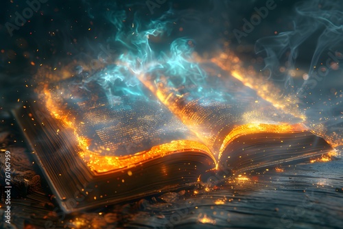 Open Book Erupting Flames