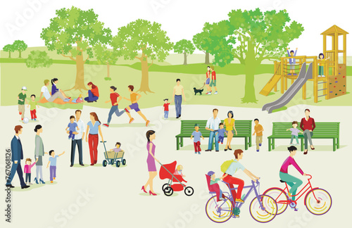 Erholung im Park  mit Familien und andere Personen, Illustration