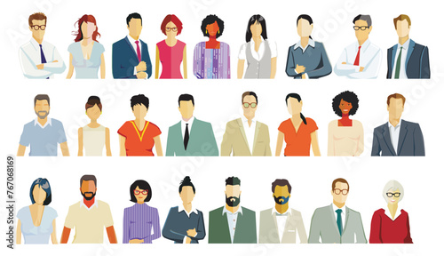 Gruppe von Personen Portrait, Gesichter isoliert auf weißem Hintergrund. illustration
