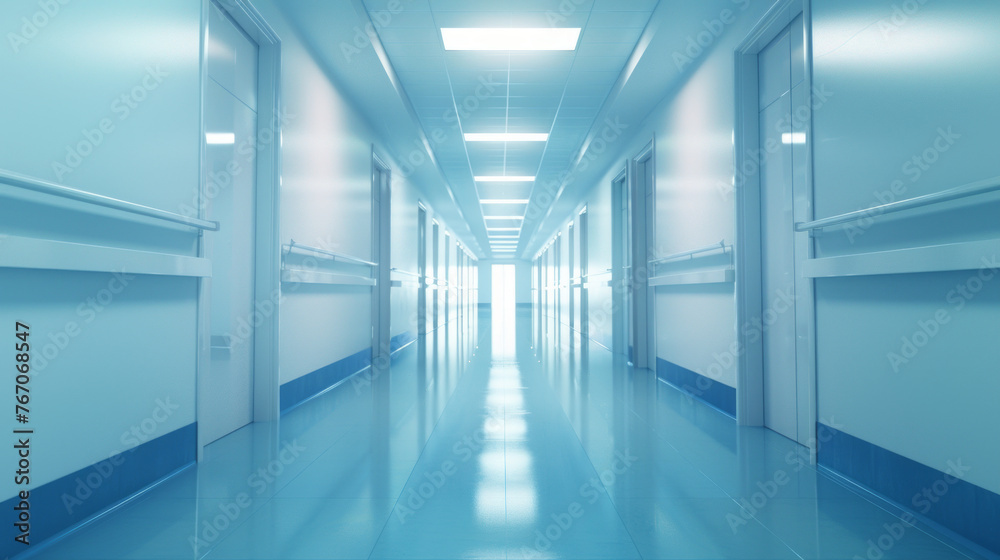 Hospital corridor floor with rooms background, empty space scene