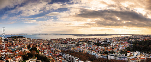 Aerial view of Lisbon, Portugal on a cloudy winter day