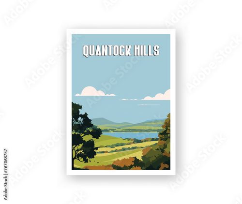 Quantock Hills Illustration Art. Travel Poster Wall Art. Minimalist Vector art photo