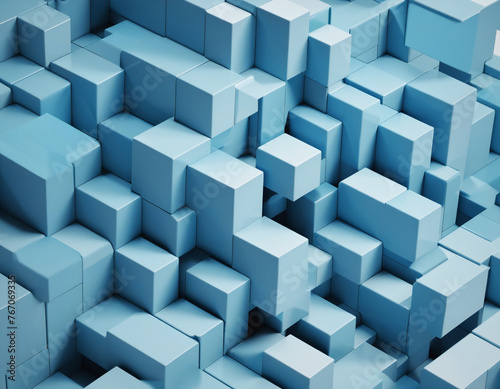 Blue geometric structure, 3d render colorful background