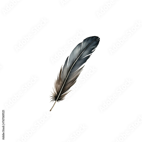 grey feather isolated on transparent background cutout generative ai