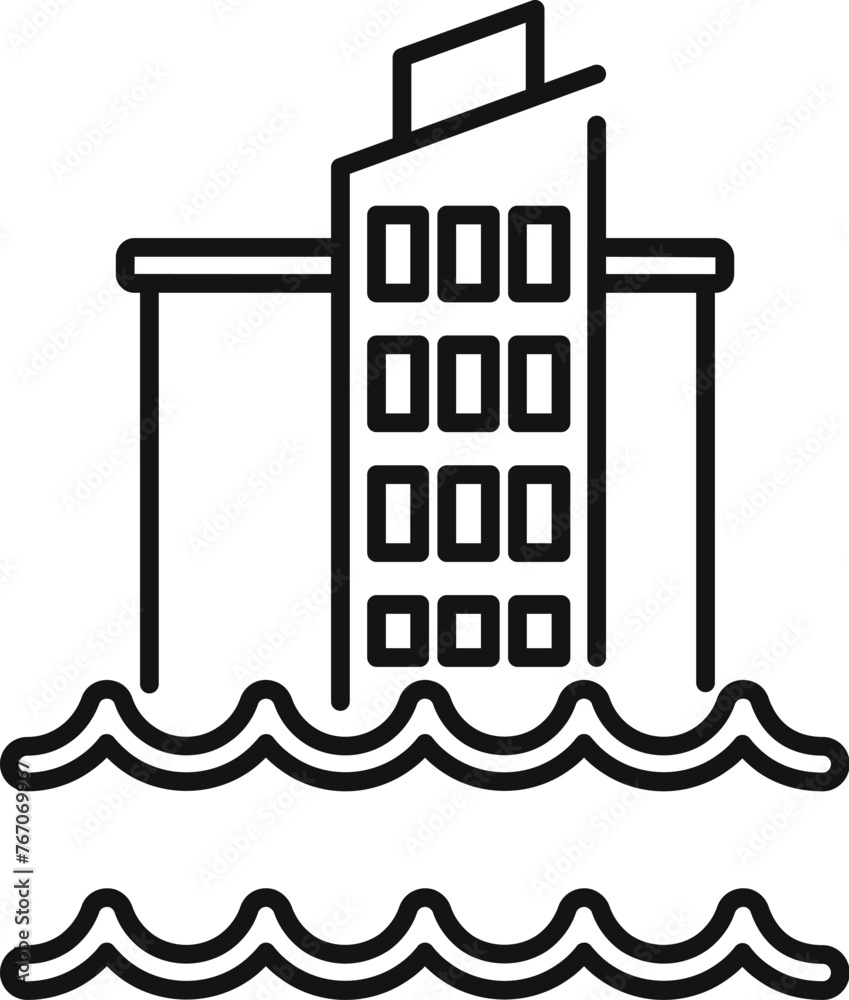 Flood problem city icon outline vector. Climate change disasters. Ocean erosion Flood problem city icon outline vector. Climate change disasters. Ocean erosion