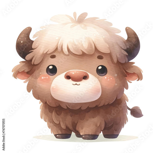 buffalo Adorable Watercolor Highland Calf Illustration
