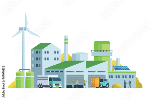Green factory building illustration, vector elements for city and industry illustration	