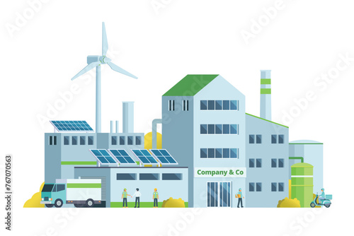Green factory building illustration, vector elements for city and industry illustration	