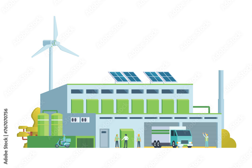 Obraz premium Green factory building illustration, vector elements for city and industry illustration 