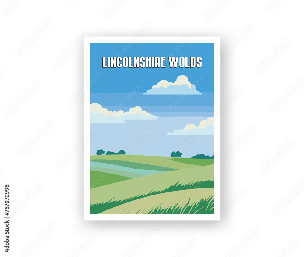 Fototapeta premium Lincolnshire Wolds Illustration Art. Travel Poster Wall Art. Minimalist Vector art