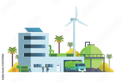 Green factory building illustration, vector elements for city and industry illustration	