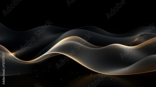 A luxurious and sleek design showcasing flowing golden waves with glittery accents on a deep black backdrop, conveying richness and elegance photo