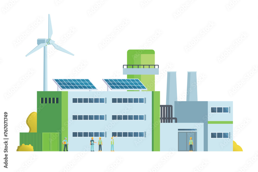 Green factory building illustration, vector elements for city and industry illustration	
