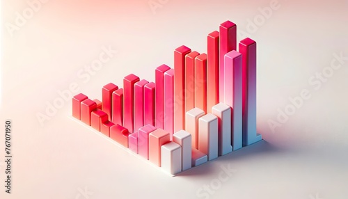 An image displaying a gradient of pink to white 3D bars arranged in a bar graph  representing data visualization  statistical analysis  and growth trends in a clean  minimalistic design.