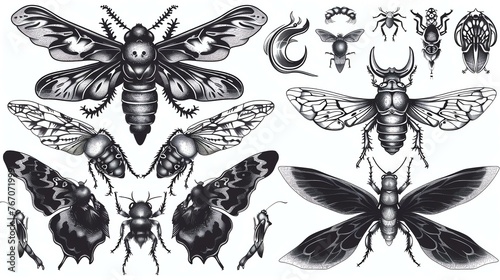 A collection of hand-drawn insects, perfect for adding a touch of nature to your designs. © Pixel