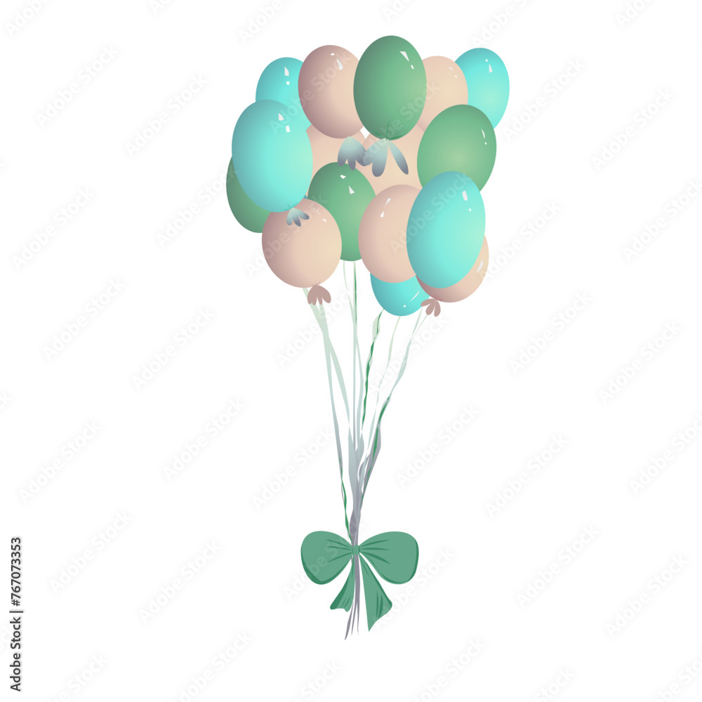  Hand-drawn cute balloons pastel  celebration isolated on white Template for postcard, banner, poster, web design. Doodle vector illustration.